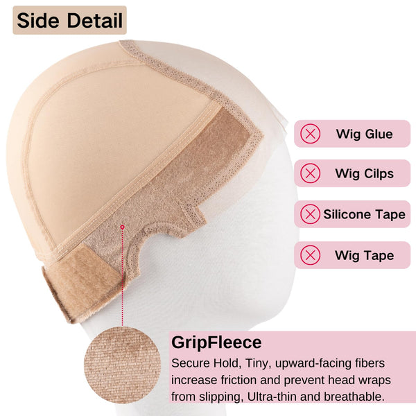 Lace Wig Grip Cap Women: 4x5 Transparent Swiss Lace Area - Non-slip Wig Gripper for Keeping Wigs Lace Front In Place - Stocking Dome Cap with Built In Elastic Headband (Light Brown