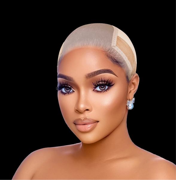 Lace Wig Grip Cap Women: 4x5 Transparent Swiss Lace Area - Non-slip Wig Gripper for Keeping Wigs Lace Front In Place - Stocking Dome Cap with Built In Elastic Headband (Light Brown