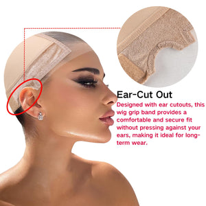 Lace Wig Grip Cap Women: 4x5 Transparent Swiss Lace Area - Non-slip Wig Gripper for Keeping Wigs Lace Front In Place - Stocking Dome Cap with Built In Elastic Headband (Light Brown