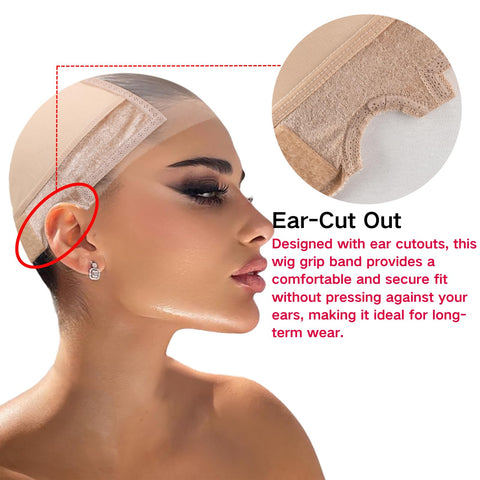 Lace Wig Grip Cap Women: 4x5 Transparent Swiss Lace Area - Non-slip Wig Gripper for Keeping Wigs Lace Front In Place - Stocking Dome Cap with Built In Elastic Headband (Light Brown